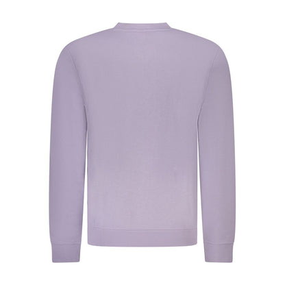 Hugo Boss Purple Cotton Men Sweater - back view of the sophisticated long sleeve crew neck with stylish embroidery and logo details.
