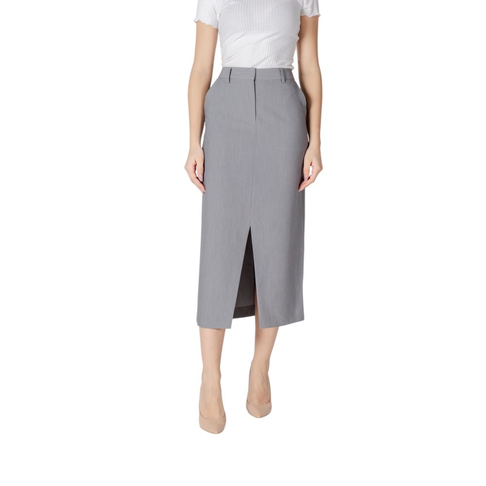 ICHI Gray Polyester Long Skirt