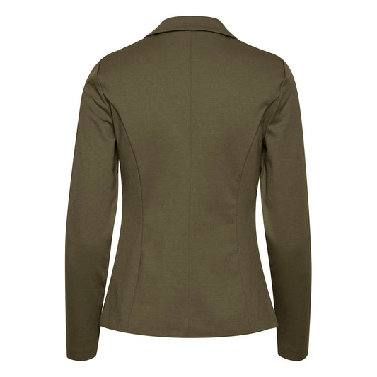 Back view of ICHI Green Polyester Blazer showcasing elegant design and comfortable fit, ideal for office and casual wear.