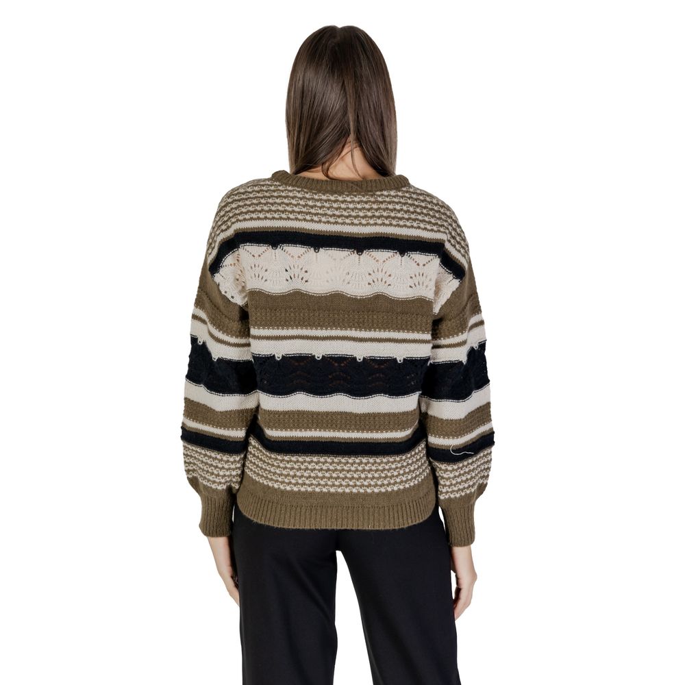 Back view of ICHI Green Recycled Polyester Sweatshirt with horizontal stripe design in eco-friendly materials for women.