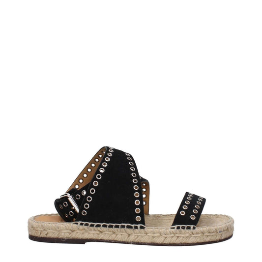 Isabel Marant Black Leather Sandals with studs, open toe, buckle closure, leather sole, and low flat heel.