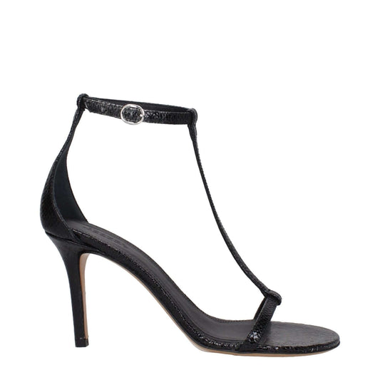 Isabel Marant Black Leather Stiletto Heel Sandals with buckle closure, open toe, and python print. High heel, 8.5 cm. MPN SD0085FAA3B17S01BK.