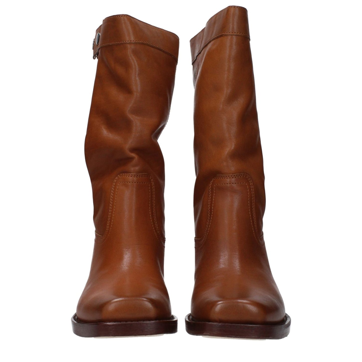 Isabel Marant Brown Leather Ankle Boots with vintage and aged effect, square toe, button closure, 4 cm mid heel