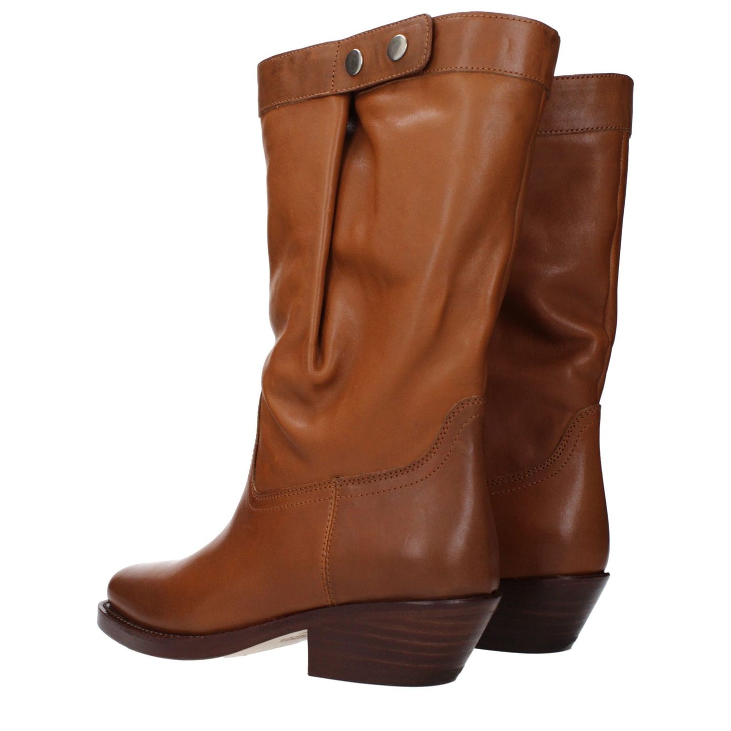 Isabel Marant Brown Leather Ankle Boots with vintage and aged effect, mid heels, button closure, and square toe. MPN: BO0119FAB3A23S50HA.