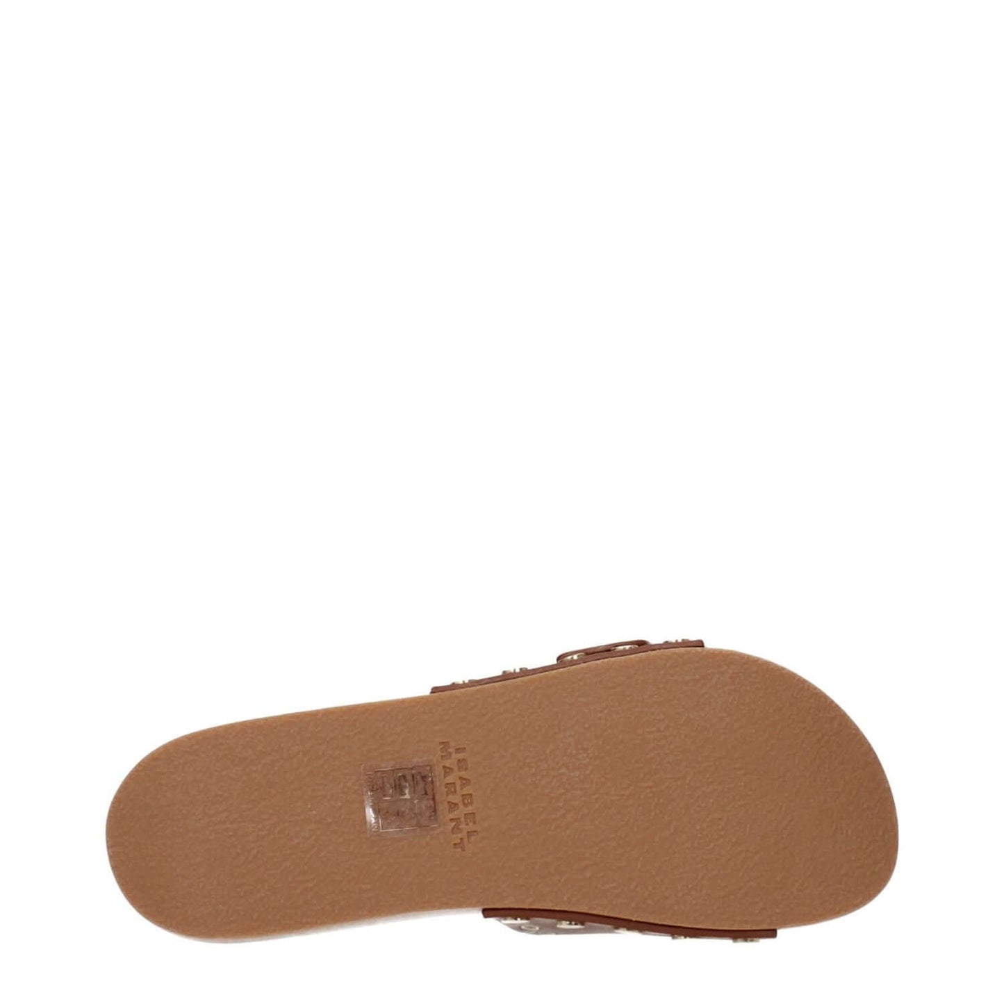 Sole view of Isabel Marant Brown Leather Slippers with buckle closure and cognac rubber sole.