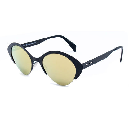 Italia Independent Black Metal Sunglasses with yellow lenses, featuring a chic design and durable metal frame. Size: 51/21/140 mm.