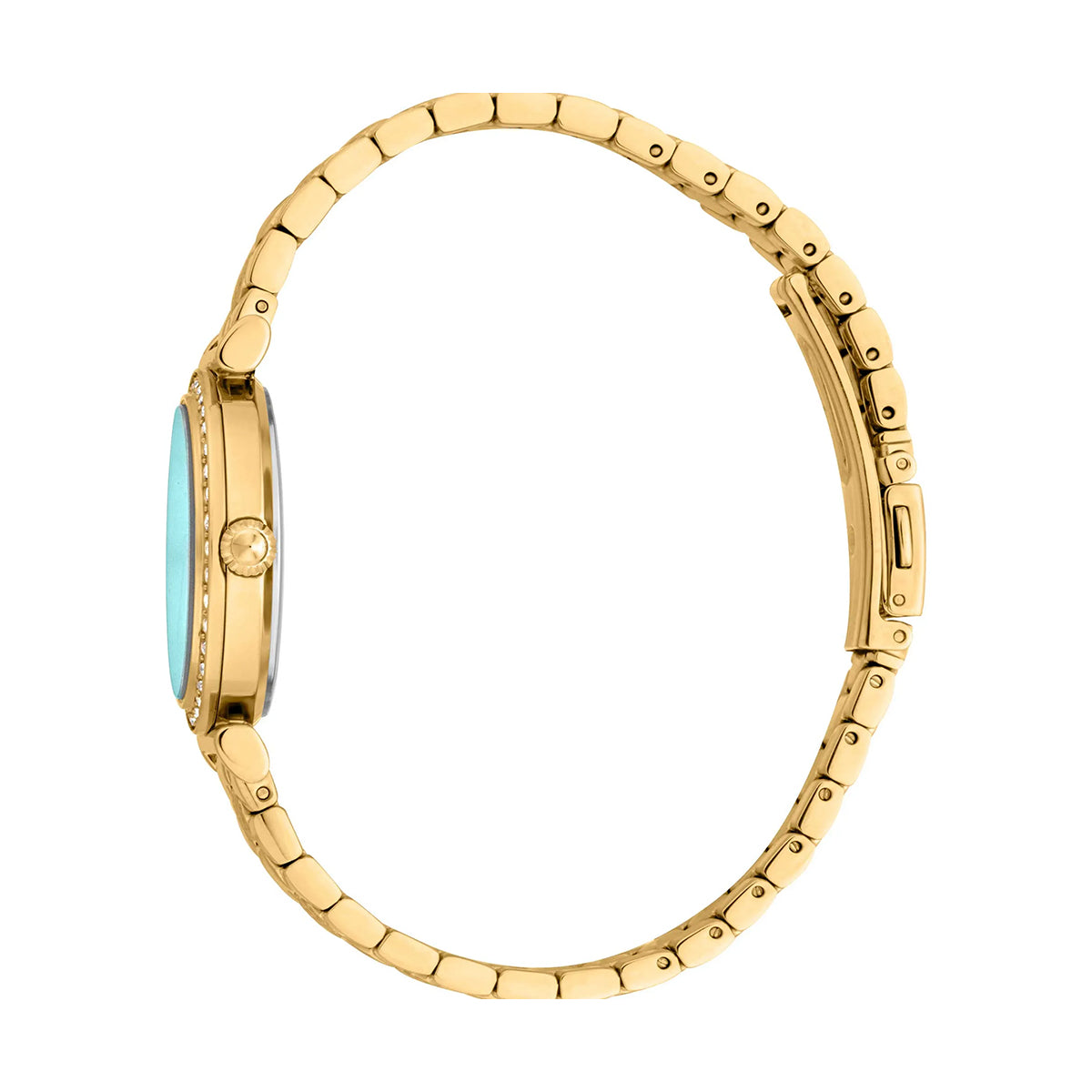 Side view of JUST CAVALLI TIME WATCHES Mod. JC1L273M0065 with gold SS IP strap, 30 mm case, and Seiko Movement VJ20