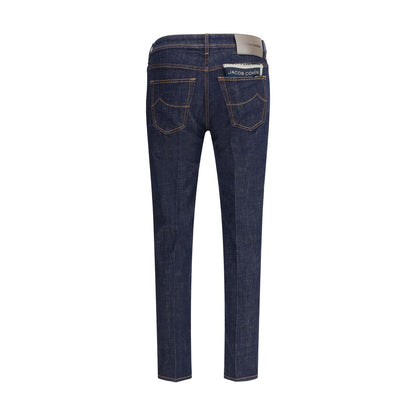 Back view of Jacob Cohen Blue Cotton Skinny Jeans with classic five-pocket design and tailored details for casual looks.