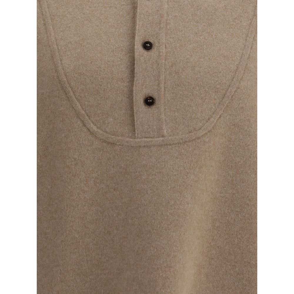 Close-up of Jacquemus Beige Merino Wool Sweatshirt showcasing button details and wool texture.