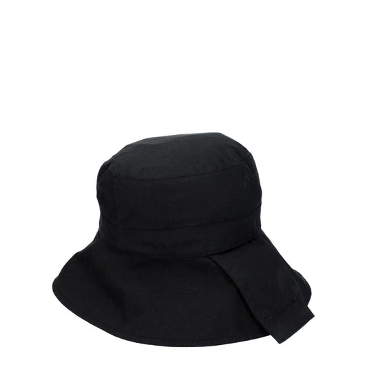 Jacquemus Black Cotton Bucket Hat with vintage effect, casual style, and polyamide blend.