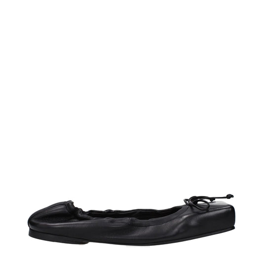 Jacquemus Black Leather Ballet Flats with square toe and front detail, low flat heel, MPN 243FO1573073990, casual style footwear.