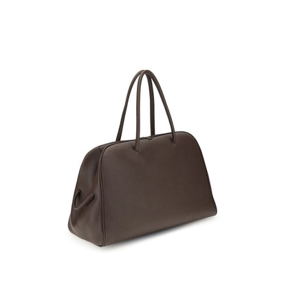 Jacquemus Brown Calf Leather Bos Taurus Handbag with structured design, two-way zipper, and bow detail.