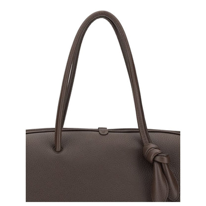 Jacquemus Brown Calf Leather Bos Taurus Handbag with bow detail and grained texture, showcasing elegant design and durable craftsmanship.