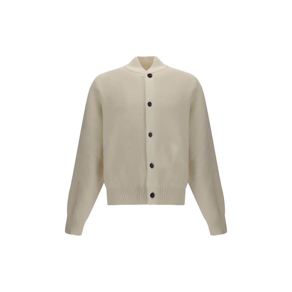 Jacquemus White Fleece Wool Cardigan with buttons, long sleeves, and ribbed trims for an elegant and sophisticated look.