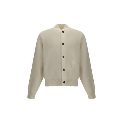 Jacquemus White Fleece Wool Cardigan with buttons, long sleeves, and ribbed trims for an elegant and sophisticated look.