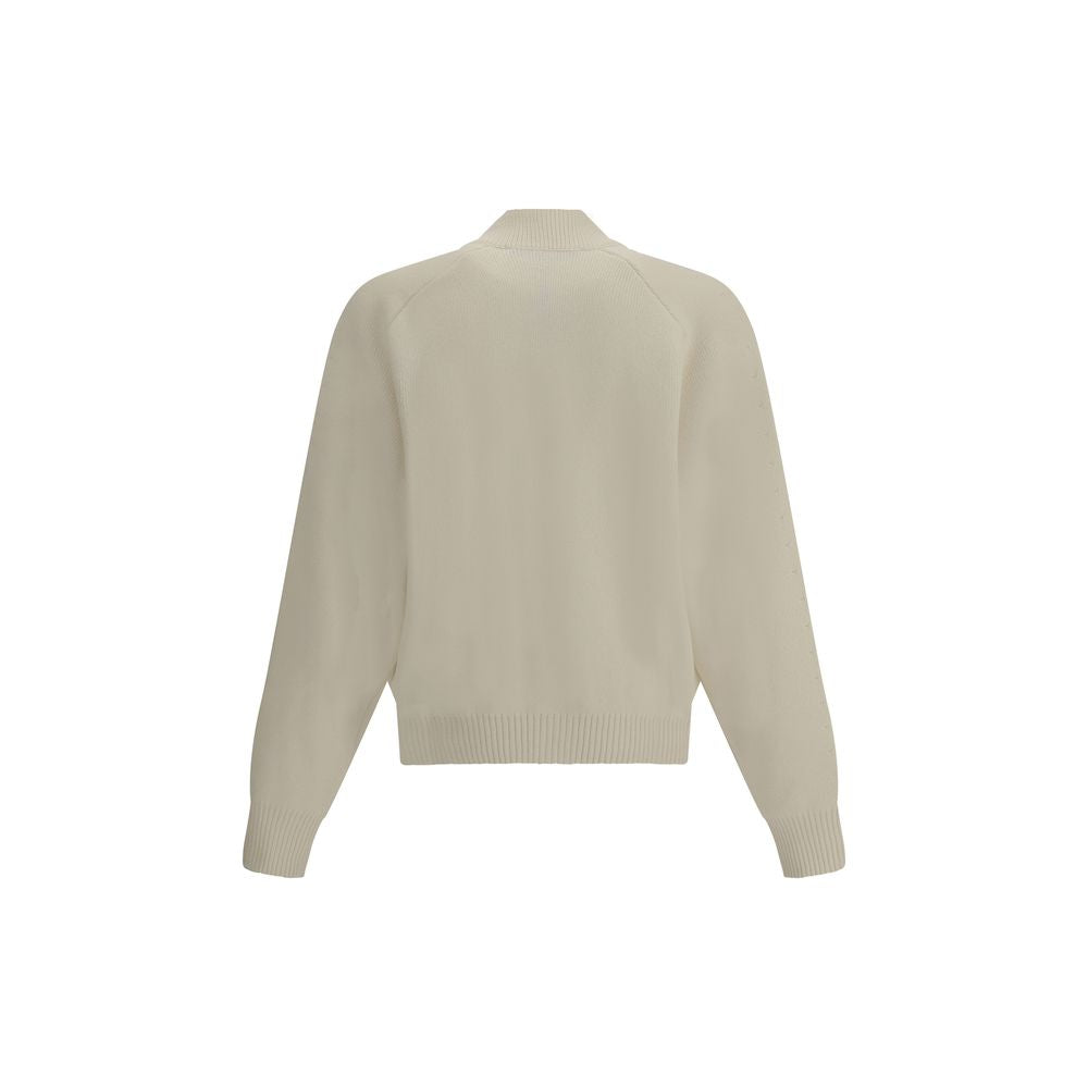 Back view of Jacquemus White Fleece Wool Cardigan featuring ribbed trims and long sleeves for a classic, elegant look.