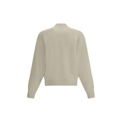 Back view of Jacquemus White Fleece Wool Cardigan featuring ribbed trims and long sleeves for a classic, elegant look.