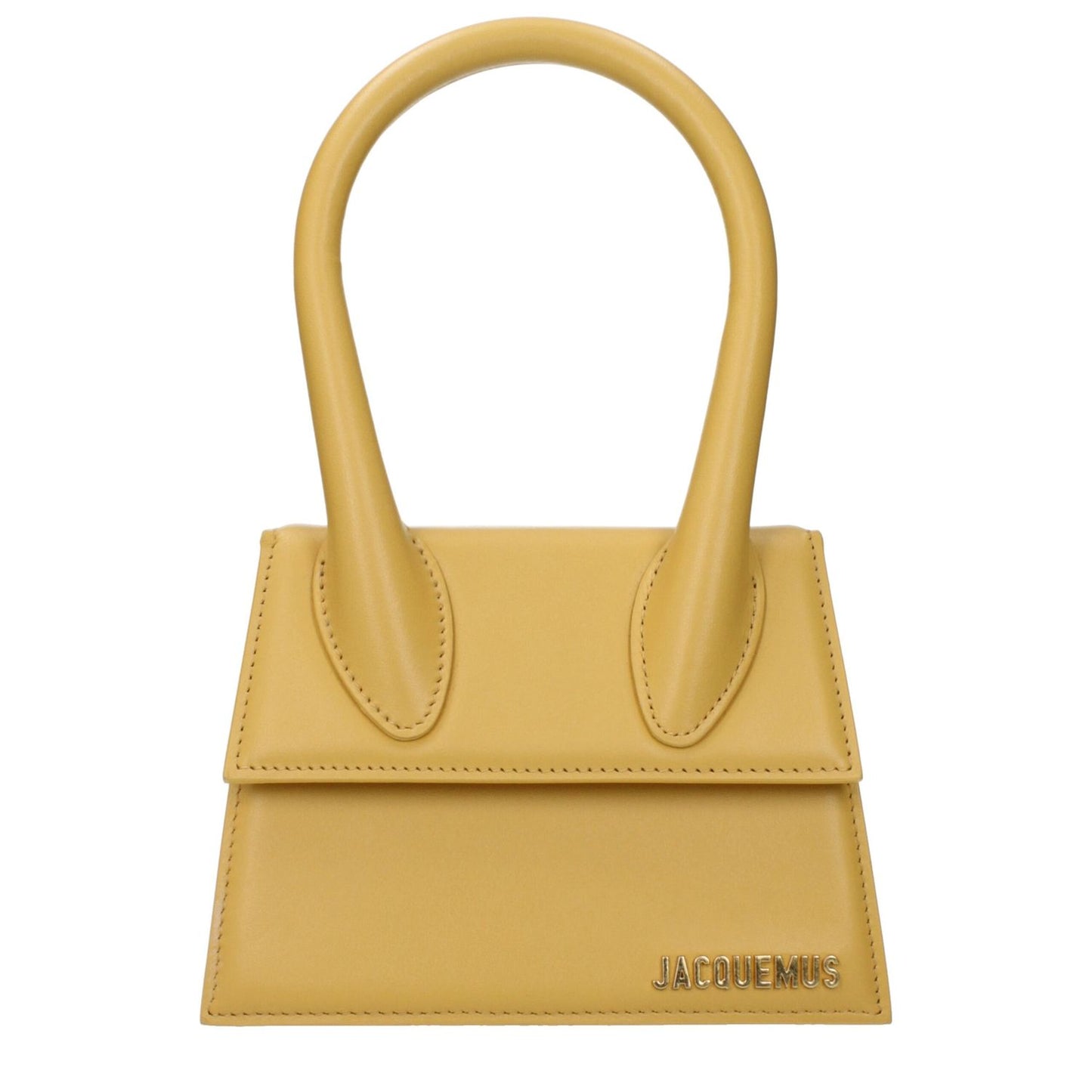 Jacquemus Yellow Leather Handbag with front logo and adjustable shoulder strap, medium size with button closure.