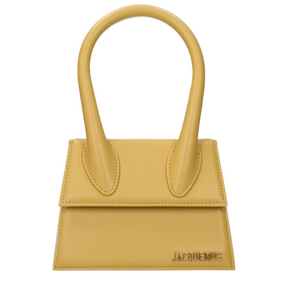 Jacquemus Yellow Leather Handbag with front logo and adjustable shoulder strap, medium size with button closure.
