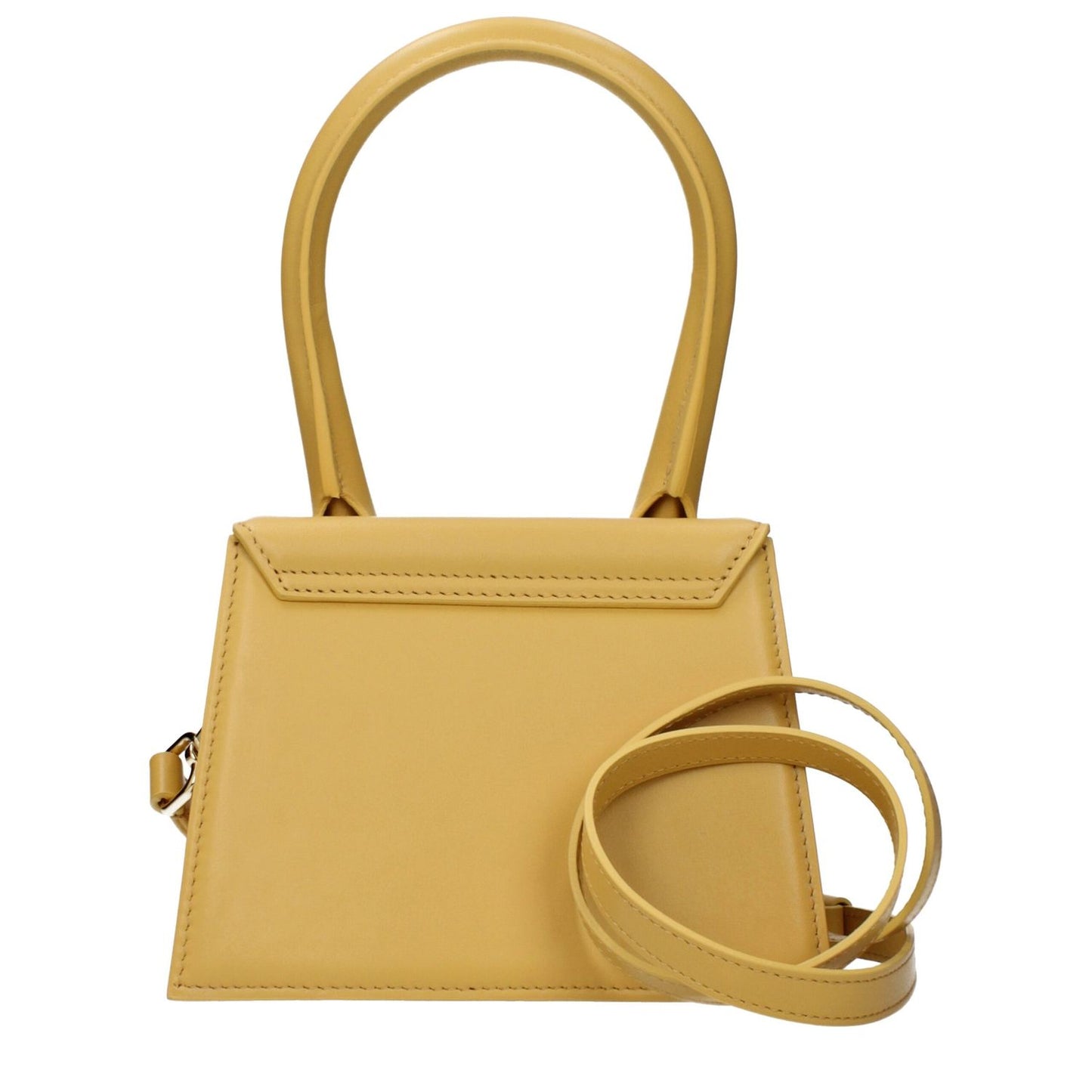 Jacquemus Yellow Leather Handbag with adjustable and removable shoulder strap, button closure, casual style, medium size.