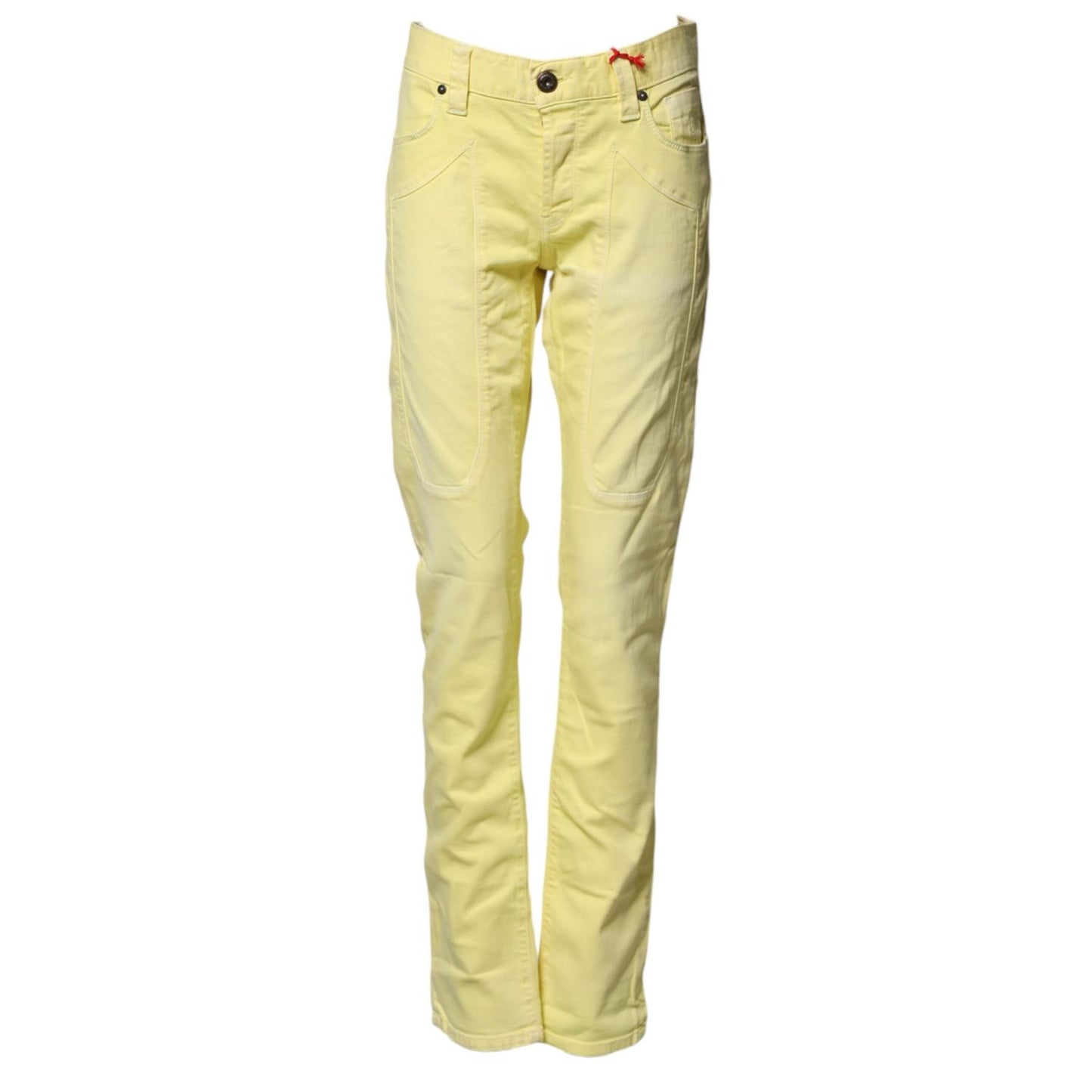 Jeckerson Yellow Mid Waist Straight Fit Men Denim Trouser Jeans with sleek design and modern silhouette.