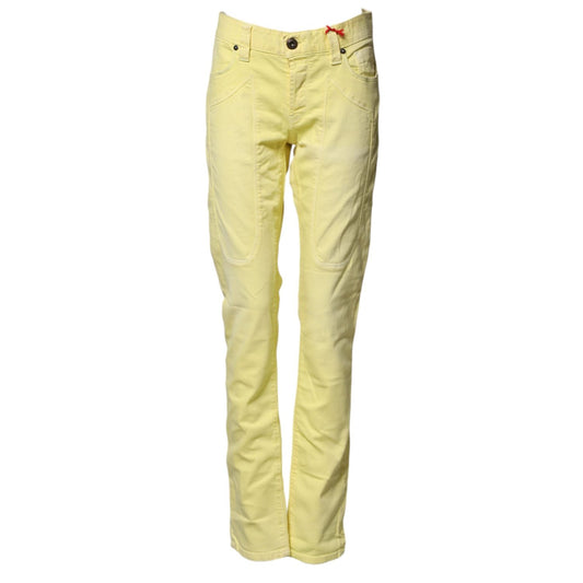 Jeckerson Yellow Mid Waist Straight Fit Men Denim Trouser Jeans with sleek design and modern silhouette.