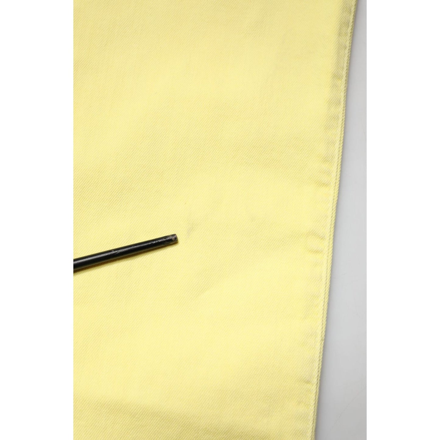 Close-up of Jeckerson Yellow Mid Waist Straight Fit Men Denim Trouser Jeans showing fabric detail.