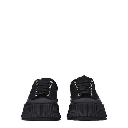 Front view of Jil Sander Black Fabric Chunky Sneakers with lace-up closure and rubber wedge sole.