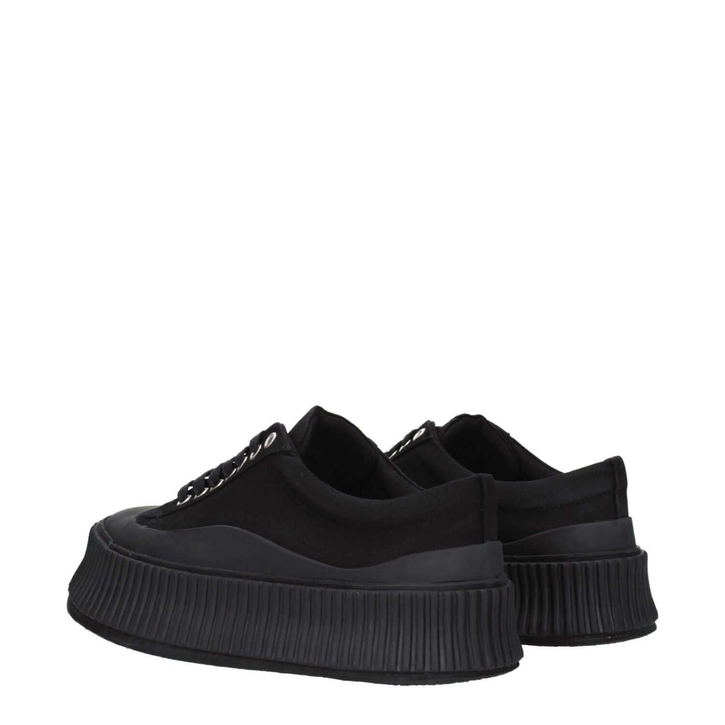 Jil Sander Black Fabric Chunky Sneakers with lace-up closure and rubber sole, featuring a 5 cm wedge and square toe design.