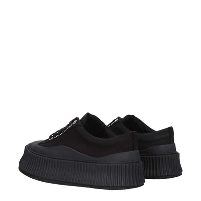 Jil Sander Black Fabric Chunky Sneakers with lace-up closure and rubber sole, featuring a 5 cm wedge and square toe design.