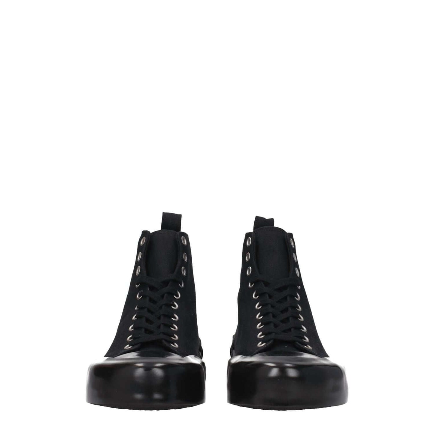 Jil Sander Black Fabric High Top Sneakers with lace-up closure and rubber sole, featuring a back logo and round toe design.