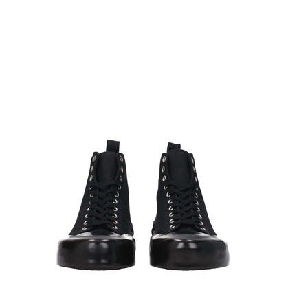 Jil Sander Black Fabric High Top Sneakers with lace-up closure and rubber sole, featuring a back logo and round toe design.