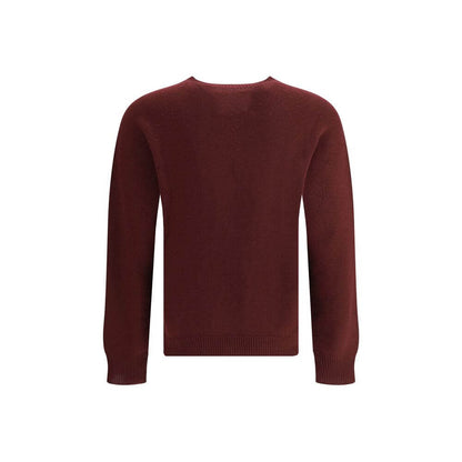 Back view of Jil Sander Bordeaux Fleece Wool Sweatshirt with ribbed crew neck and cuffs, seamless design for comfort, AW25 collection.