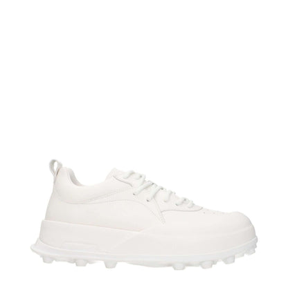 Jil Sander White Leather Sneakers with side logo, round toe, mid heels, lace-up closure, rubber sole, style sporty glam.