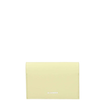 Yellow Jil Sander cardholder, leather with logo, 3 slots, button closure, casual style, 7.5×10 cm, lemon secondary color.