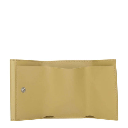 Jil Sander Yellow Leather Wallet open view showing button closure and card slots, casual style
