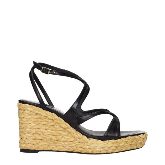 Jimmy Choo Black Leather Wedges Sandals JI-15268557029641-EU37/US7