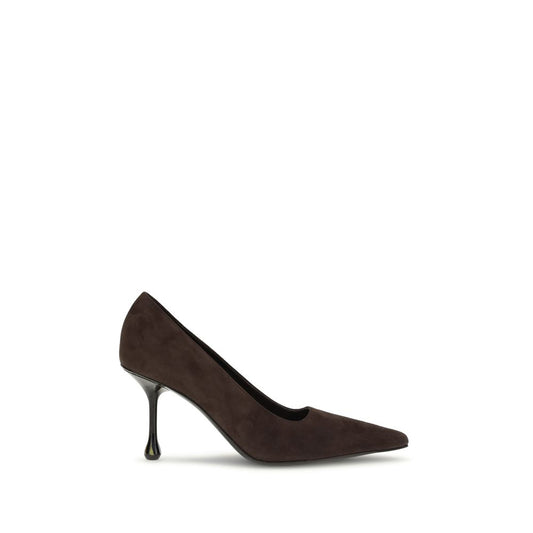 Jimmy Choo Brown Leather High Heel Pumps with pointed silhouette and drop heel for AW25 collection.