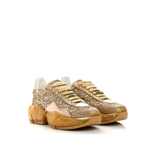 Jimmy Choo Diamond Glittered Sneakers with calf leather, rubber sole, and almond toe design, showcasing iconic sculpted diamond-shaped sole.
