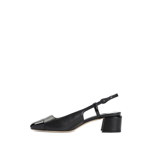 Jimmy Choo Elisa Sling Back 45 Patent and Nappa Leather Pumps with black slingback strap and low block heel
