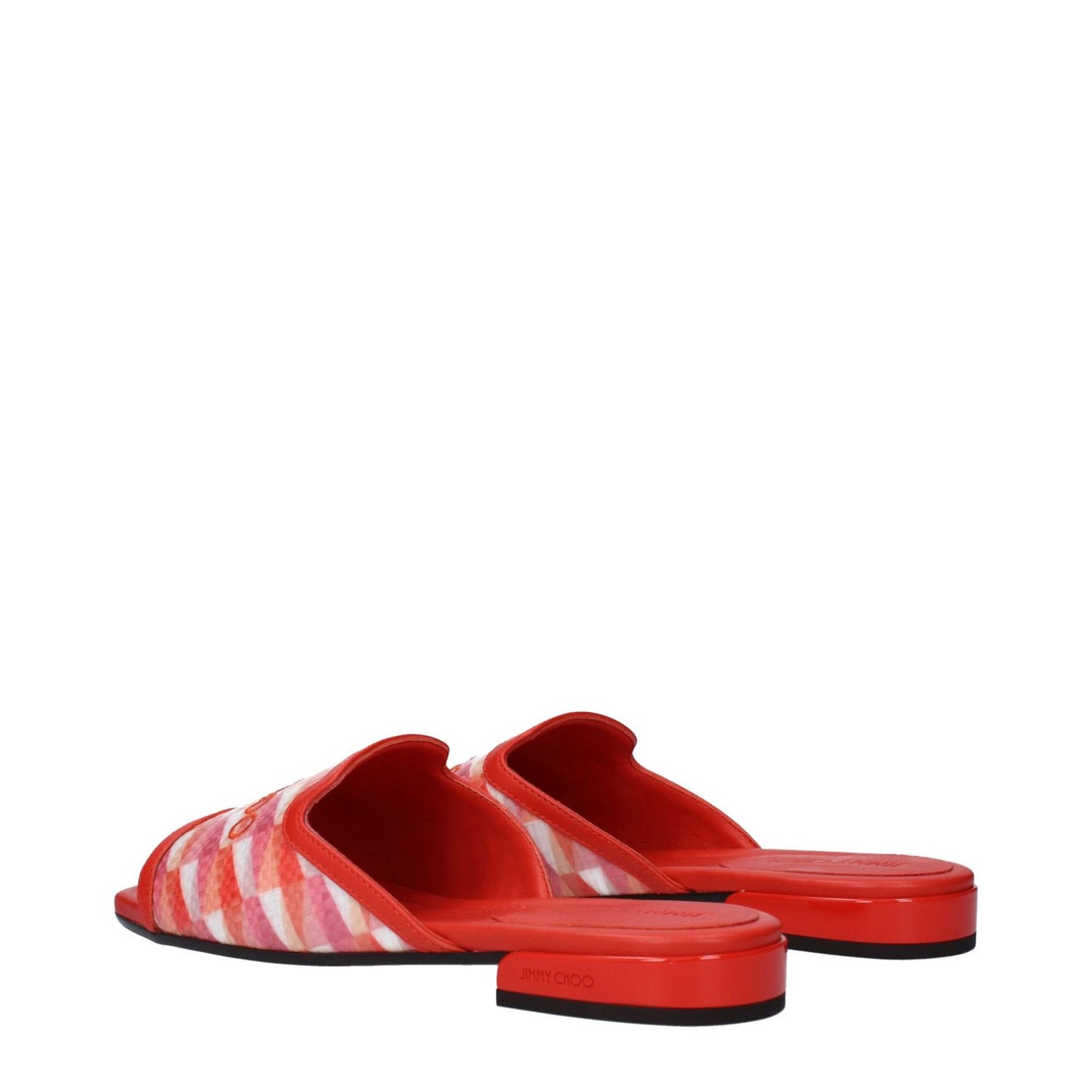 Jimmy Choo Orange Fabric Slippers with open toe and leather sole, featuring paprika accents and casual style.
