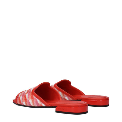 Jimmy Choo Orange Fabric Slippers with open toe and leather sole, featuring paprika accents and casual style.