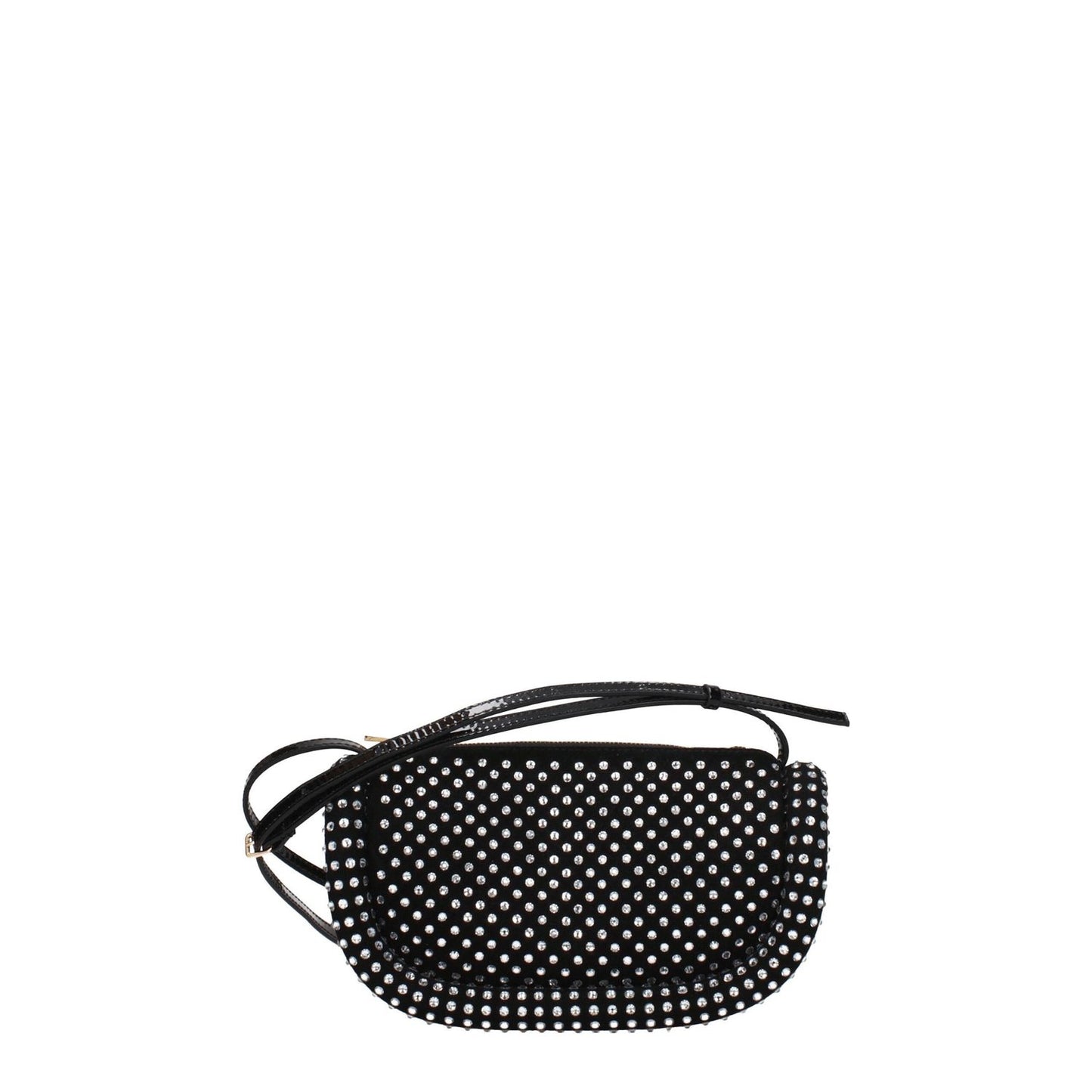 Jw Anderson Black Leather Crossbody Bags with rhinestones, casual style, small size, gold details, and zip closure.