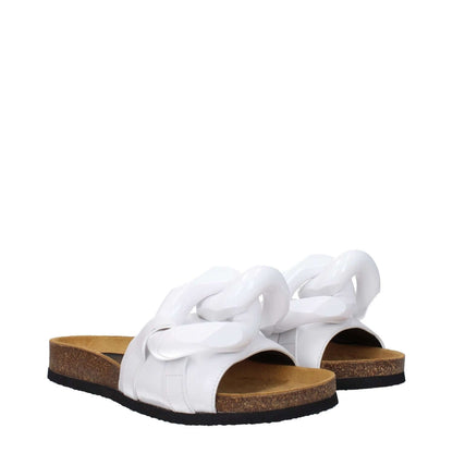 Jw Anderson White Leather Slippers with front detail, open toe design, rubber sole, low flat heel, and casual style.