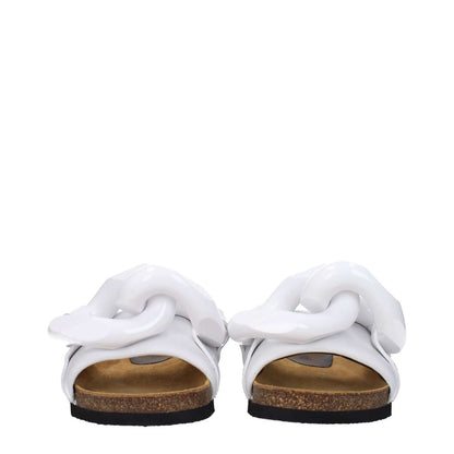 Rear view of Jw Anderson White Leather Slippers with open toe design and rubber sole, showcasing unique front detail.