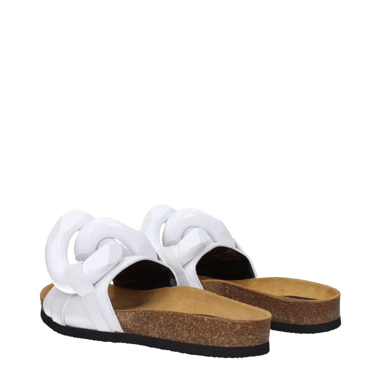 Jw Anderson White Leather Slippers with open toe and casual style, featuring front detail and low flat heel.