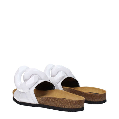 Jw Anderson White Leather Slippers with open toe and casual style, featuring front detail and low flat heel.