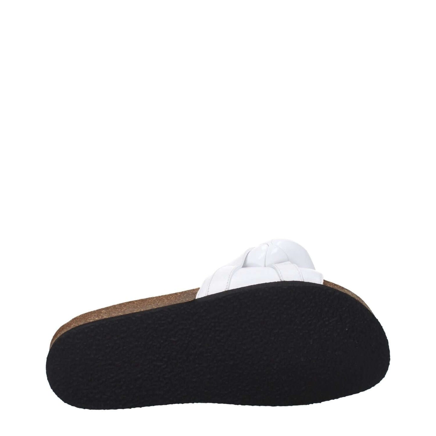 Jw Anderson White Leather Slippers with open toe and low flat heel, showing rubber sole and front detail.