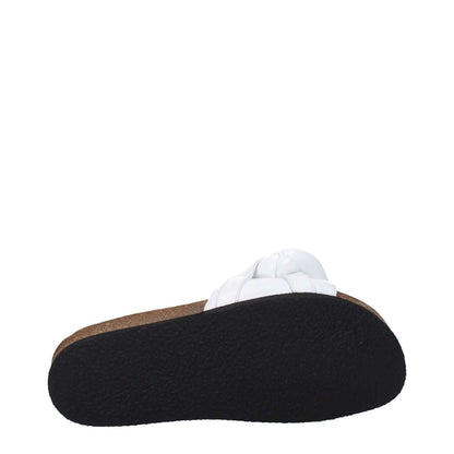 Jw Anderson White Leather Slippers with open toe and low flat heel, showing rubber sole and front detail.