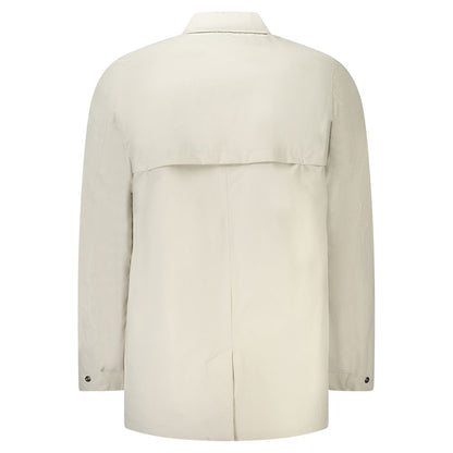K-WAY Beige Polyamide Men Jacket back view showcasing long sleeve design and practical features.